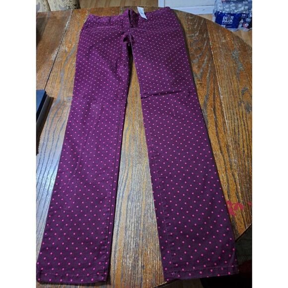 New Size 4 Tall Ann Taylor LOFT Burgandy Pink Polka Dot Pants ID 70092 NWT - Picture 1 of 4